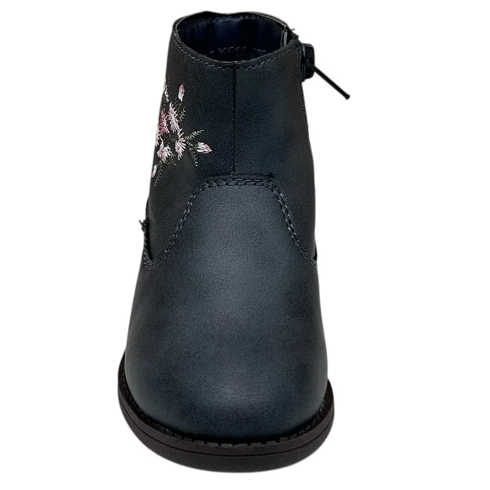 OshKosh BGosh Toddler Girls Ankle Boot Size 8 Navy Blue Flower‎ Accent Side Zip